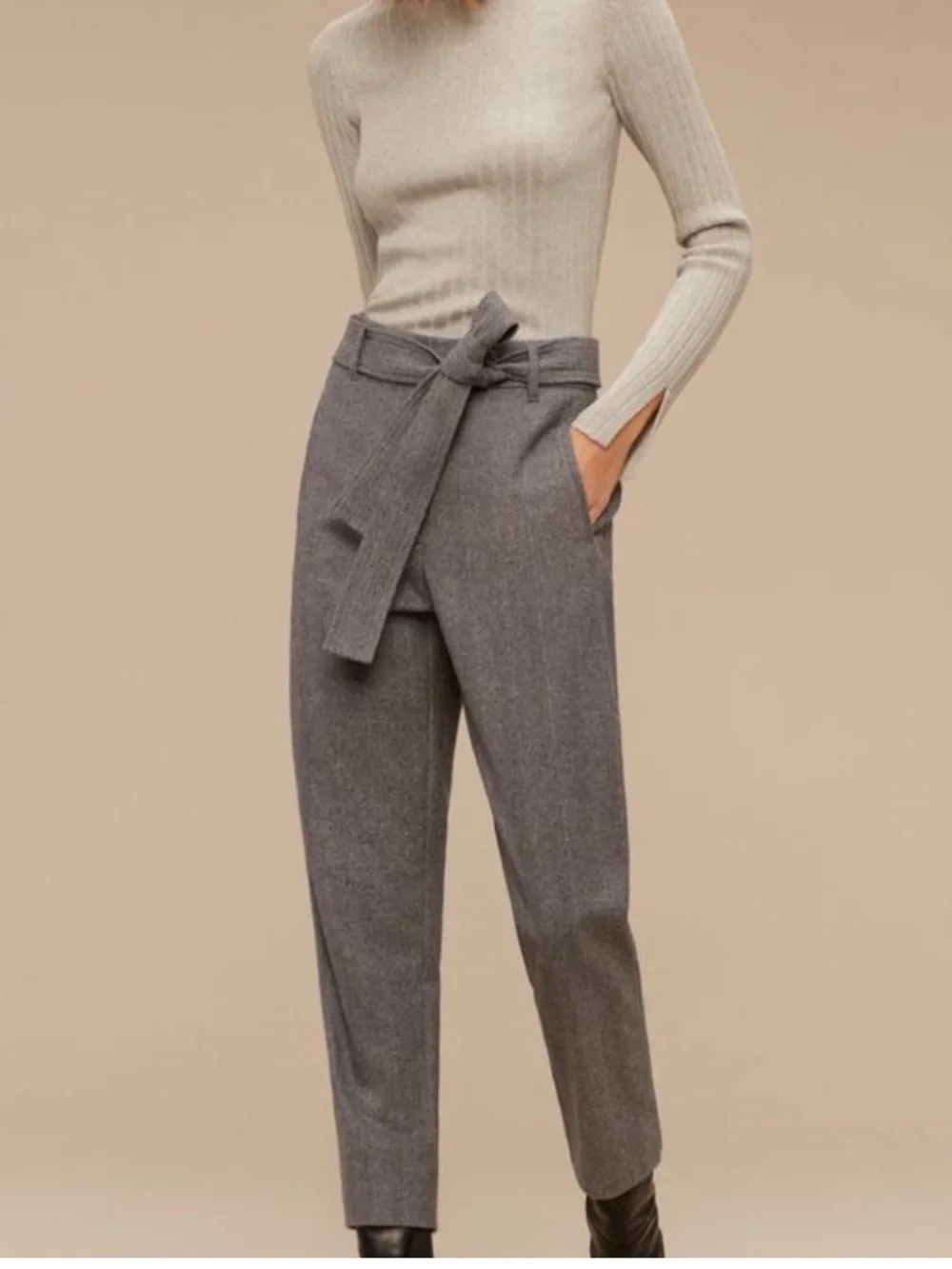 Wilfred Tie-Belt Wool- Cashmere Trousers - Gray